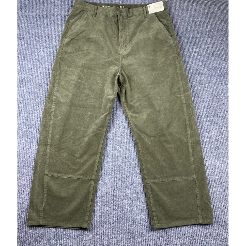 a.n.a Corduroy Barrel Pants Womens 18 Green Highest Rise Tapered Leg Gorpcore